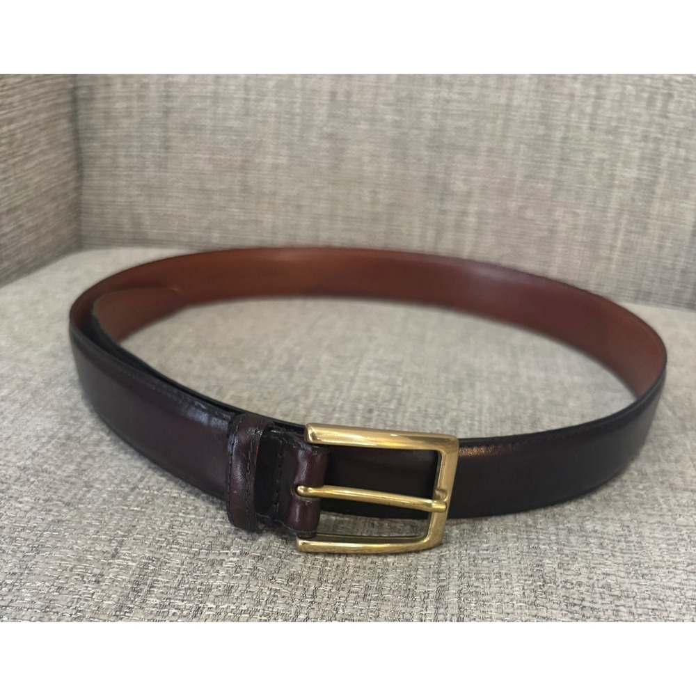 Torino Mens Dark Brown Aniline Kipskin Leather Belt Gold Buckle Made in USA 36